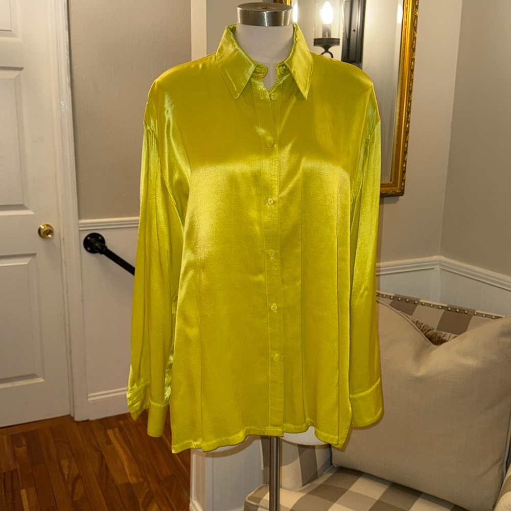 Enza Costa Acid Yellow Satin Button Down. Size 2. Looks brand new.